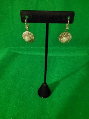 Jade Of Yesteryear, Sterling Silver, Rhodium Plated With Green Jade Earrings